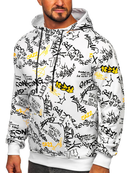 Men's Printed Kangaroo Hoodie White Bolf 8B1101