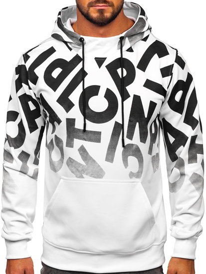 Men's Printed Kangaroo Hoodie White Bolf 8B992