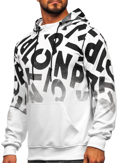 Men's Printed Kangaroo Hoodie White Bolf 8B992