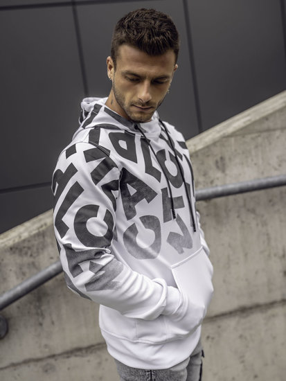 Men's Printed Kangaroo Hoodie White Bolf 8B992