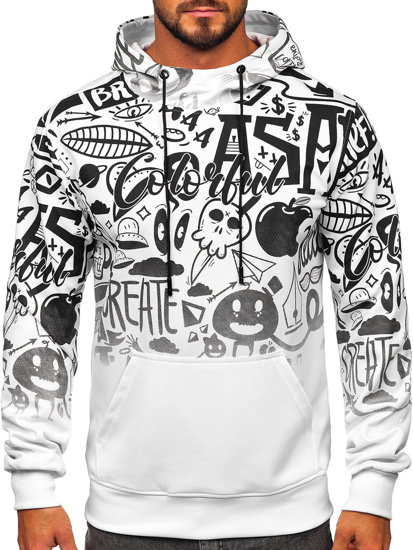 Men's Printed Kangaroo Hoodie White Bolf 8B995