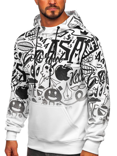 Men's Printed Kangaroo Hoodie White Bolf 8B995