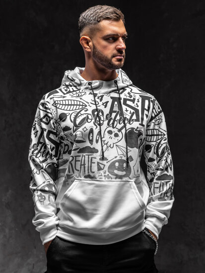 Men's Printed Kangaroo Hoodie White Bolf 8B995A1