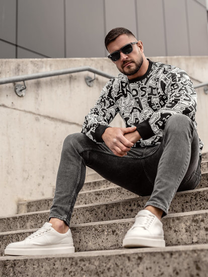 Men's Printed Sweatshirt Black-White Bolf 8B1133A