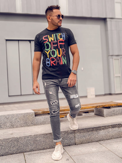 Men's Printed T-shirt Black Bolf 1181A