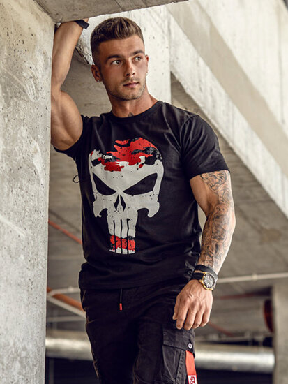 Men's Printed T-shirt Black-Red Bolf 2098A