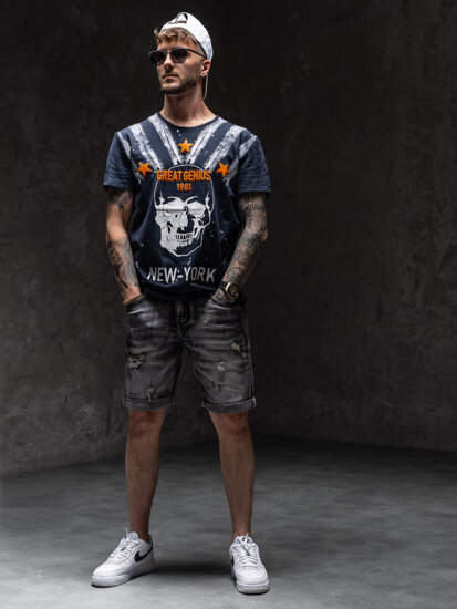 Men's Printed T-shirt Navy Blue Bolf Y70006