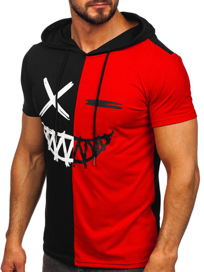 Men's Printed T-shirt with Hood Black-Red Bolf 8T981