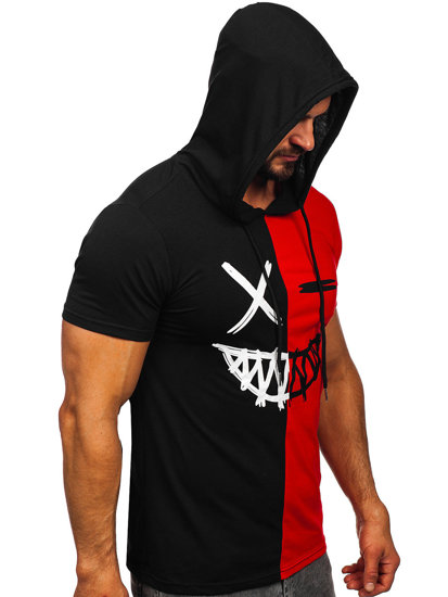 Men's Printed T-shirt with Hood Black-Red Bolf 8T981