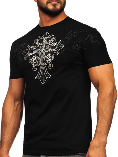 Men's Printed T-shirt with Sequins Black Bolf MT3037