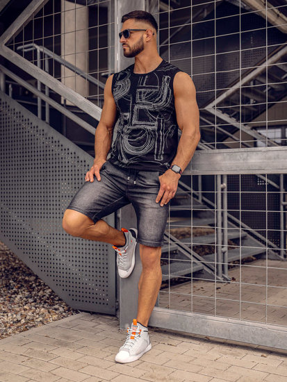 Men's Printed Tank Top Black-Graphite Bolf 14818A