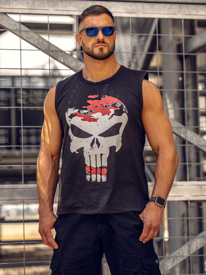 Men's Printed Tank Top Black-Red Bolf 14822A