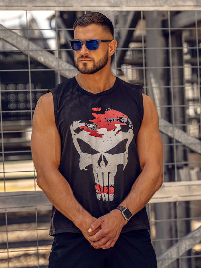 Men's Printed Tank Top Black-Red Bolf 14822A