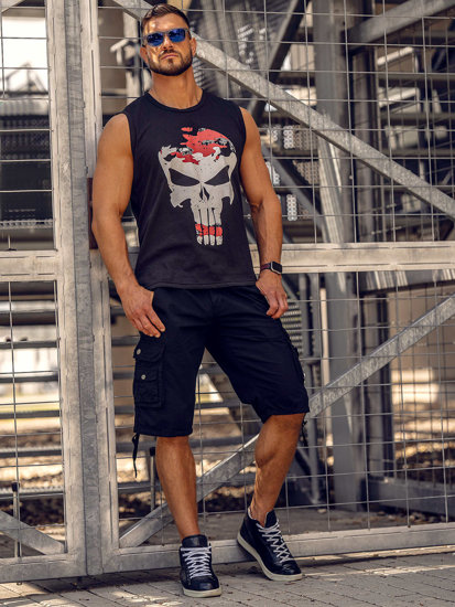 Men's Printed Tank Top Black-Red Bolf 14822A