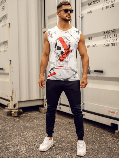 Men's Printed Tank Top White Bolf 14814