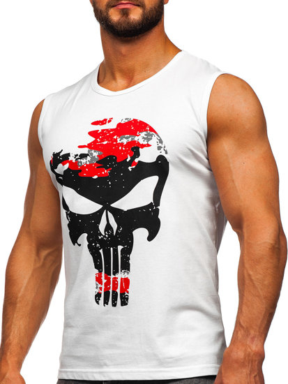 Men's Printed Tank Top White-Red Bolf 14822