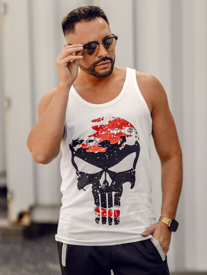 Men’s Printed Tank Top White-Red Bolf 14849A