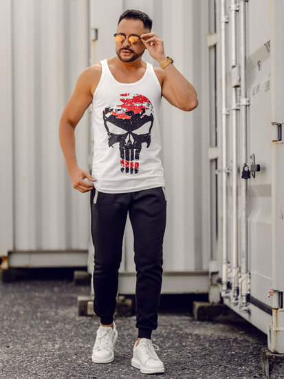 Men’s Printed Tank Top White-Red Bolf 14849A