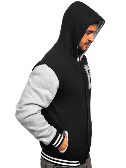 Men's Printed Zip Baseball Jacket with Hood Black Bolf 07