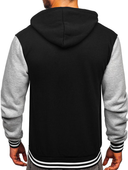 Men's Printed Zip Baseball Jacket with Hood Black Bolf 07