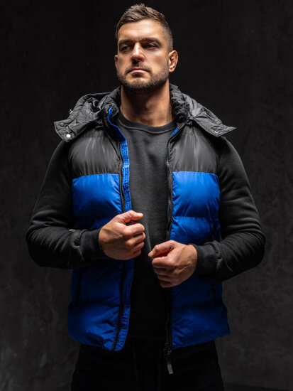 Men’s Quilted Gilet Blue with hood Bolf 1189A1