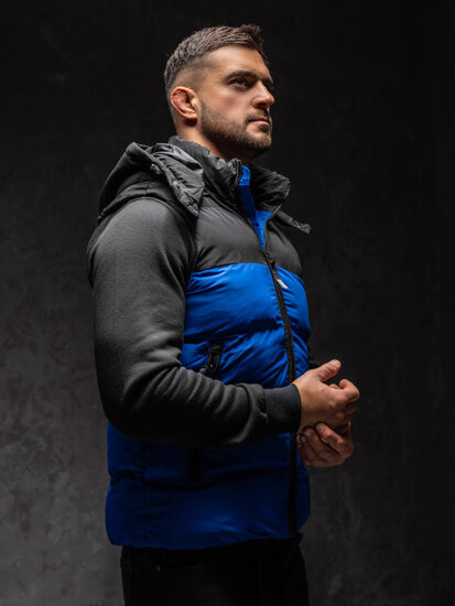 Men’s Quilted Gilet Blue with hood Bolf 1189A1