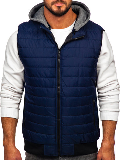 Men's Quilted Gilet with Hood Navy Blue Bolf 8M983