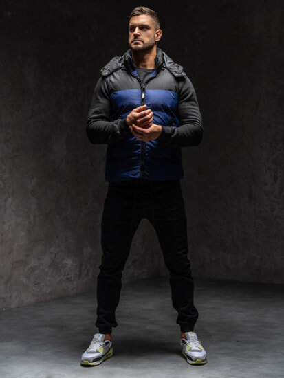 Men’s Quilted Gilet with hood Navy Blue Bolf 1189A1