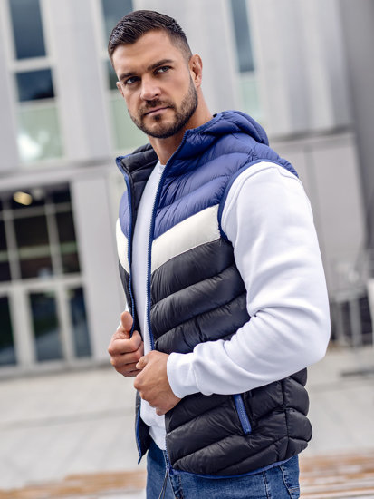 Men's Quilted Gilet with hood Navy Blue Bolf HDL88004A