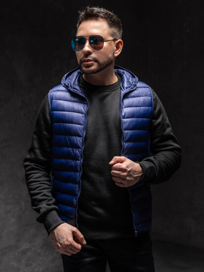 Men’s Quilted Gilet with hood Navy Blue Bolf LY36A1