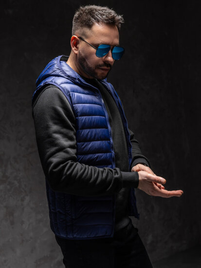 Men’s Quilted Gilet with hood Navy Blue Bolf LY36A1