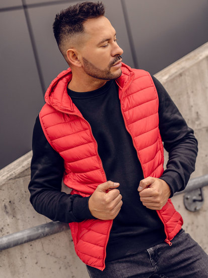 Men's Quilted Gilet with hood Red Bolf LY36A