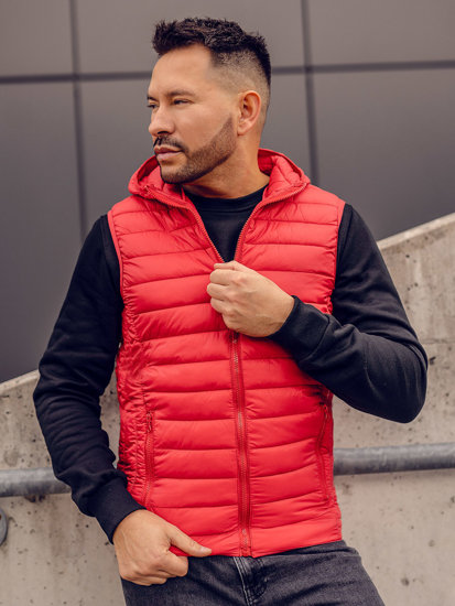 Men's Quilted Gilet with hood Red Bolf LY36A