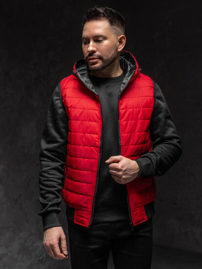 Men's Quilted Gilet with hood Red Bolf MY88A1