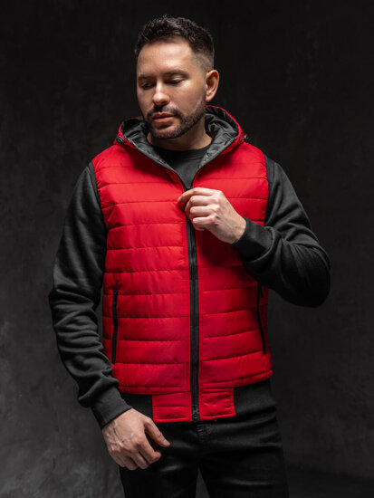 Men's Quilted Gilet with hood Red Bolf MY88A1