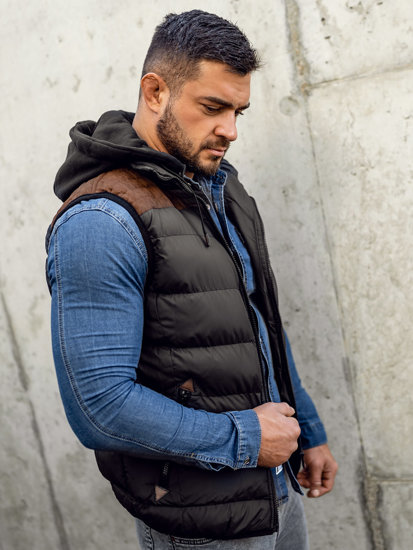 Men's Quilted Hooded Gilet Black Bolf B5382