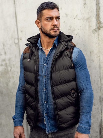 Men's Quilted Hooded Gilet Black Bolf B5382