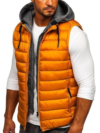 Men's Quilted Hooded Gilet Camel Bolf B2901