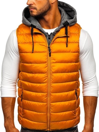 Men's Quilted Hooded Gilet Camel Bolf B2901