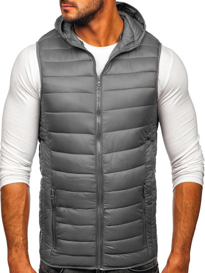 Men's Quilted Hooded Gilet Grey Bolf 13072