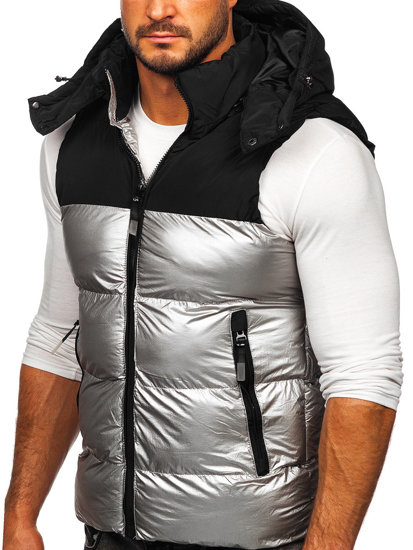 Men's Quilted Hooded Gilet Grey Bolf 13079