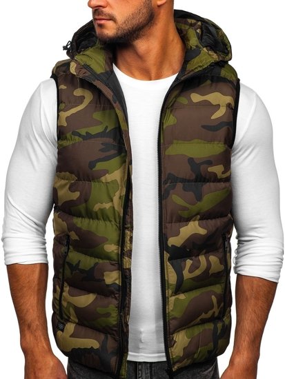 Men's Quilted Hooded Gilet Khaki Bolf 6506