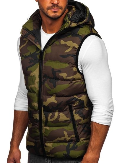 Men's Quilted Hooded Gilet Khaki Bolf 6506