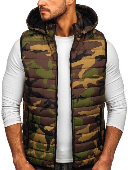 Men's Quilted Hooded Gilet Khaki Bolf 6701