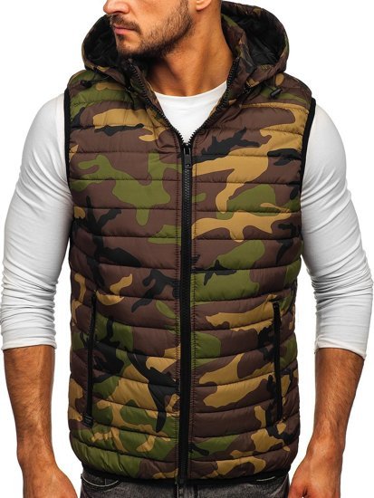 Men's Quilted Hooded Gilet Khaki Bolf 6701