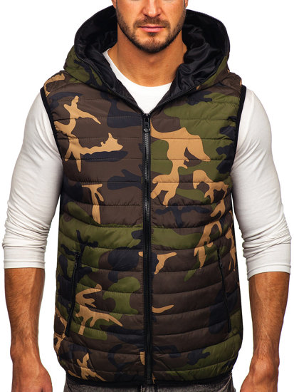 Men's Quilted Hooded Gilet Khaki Bolf 7106