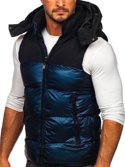 Men's Quilted Hooded Gilet Navy Blue Bolf 13079