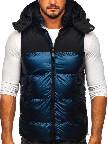 Men's Quilted Hooded Gilet Navy Blue Bolf 13079