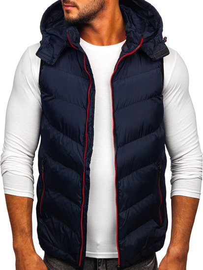 Men's Quilted Hooded Gilet Navy Blue Bolf 6875