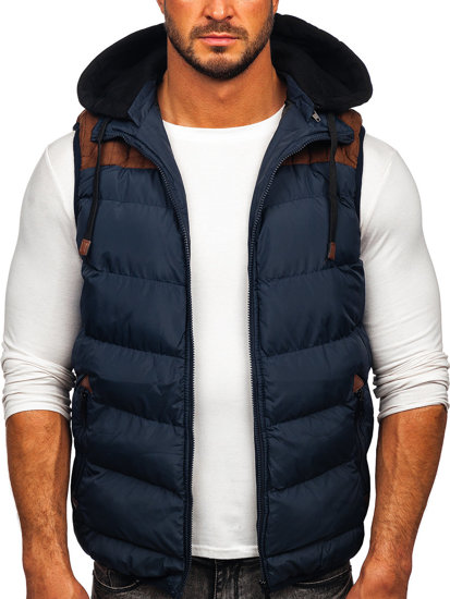 Men's Quilted Hooded Gilet Navy Blue Bolf B5382